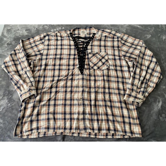 Furst of a Kind Flannel Shirt Women's XL Orange/Black Tartan Plaid Front Lace-Up - Picture 1 of 10